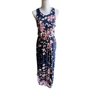 Edgy navy blue floral maxi, summer dress size M